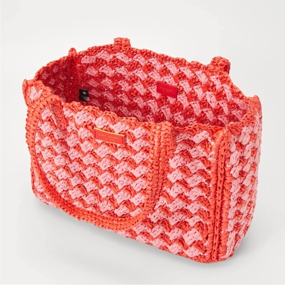 ♠️kate spade High Tide Striped Crochet Raffia Medium Beach Tote Bag, Ladybug NWT - Picture 5 of 8